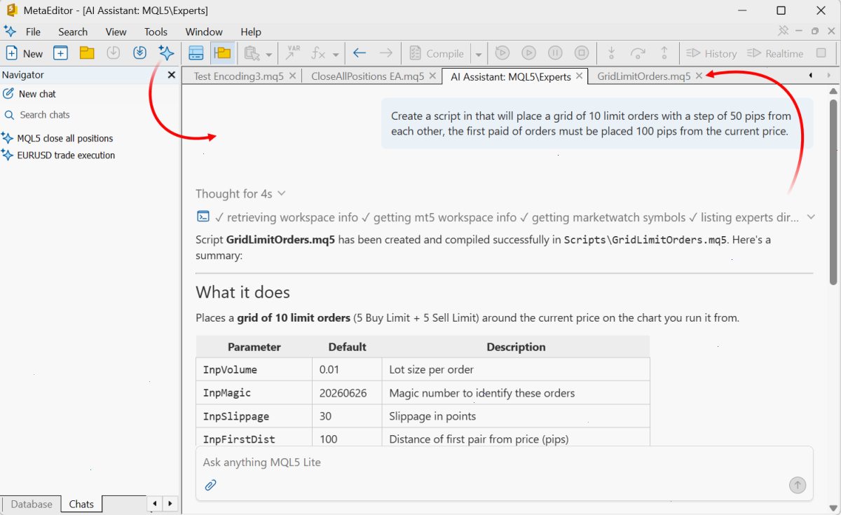 MetaEditor 中的 AI 助手